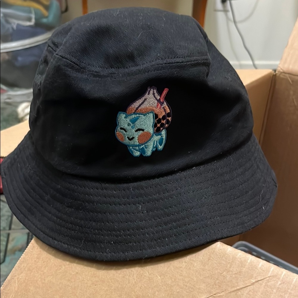 Black Bucket Hat with Embroidered Design
